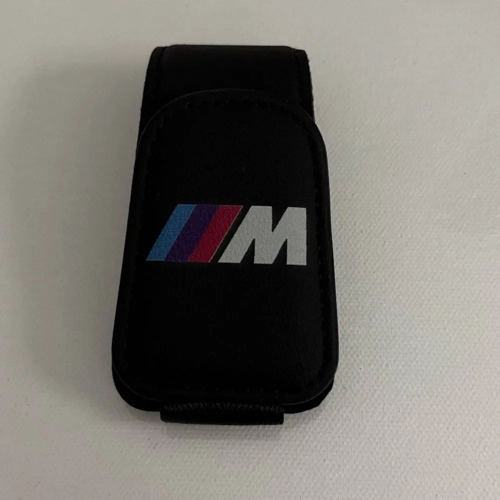 BMW Motorsports Sunglass Holder for Car with Logo Black Leather NWT